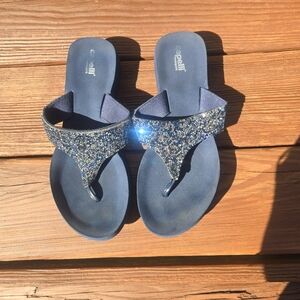 Capelli of New York- Women's- Navy Blue & Silver- Glitter- Flip Flops- Size 10